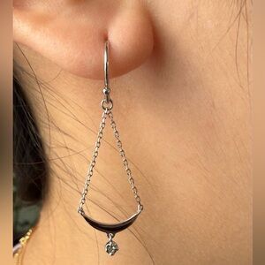 Platinum Crescent Moon Drop Diamond Earrings